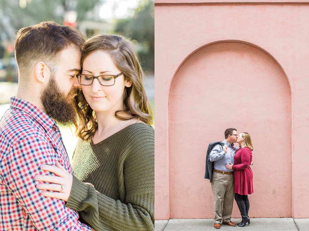 the pink house engagement session in savannah, ga