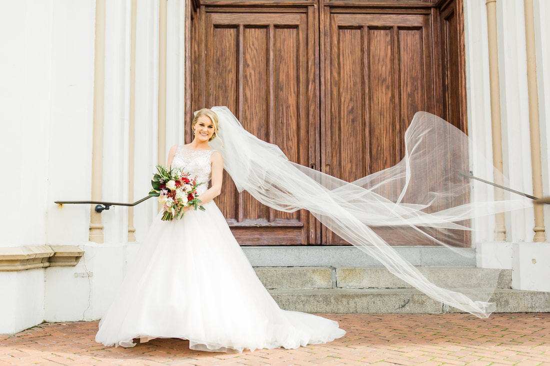 Bridal portrait in front of St. John the Baptist Cathedral in Savannah, GA